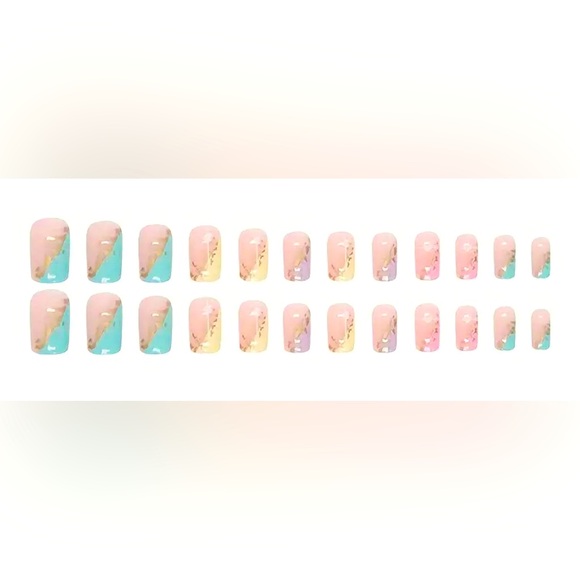 Multicolored Sparkly Square Tipped Press On Nails, Kit NIB - Picture 4 of 4